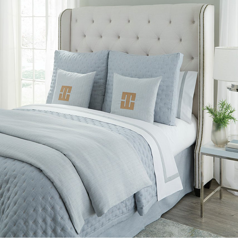 Houston Percale Sheet Set, White/Dark Denim, King Sheet Set