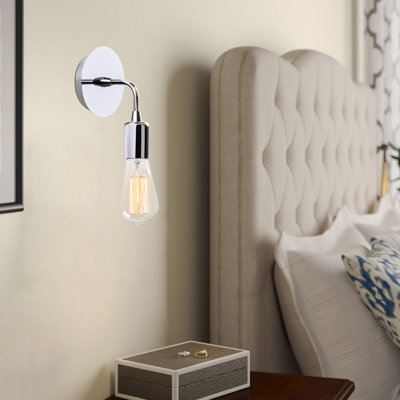 Lampe murale moderne en chrome | Corps en métal durable, douille E27 (40 W maximum) | Design élégant en argent massif, parfait pour le salon, la chambre à coucher et le bureau | Homologué IP20 pour une utilisation à l'intérieur