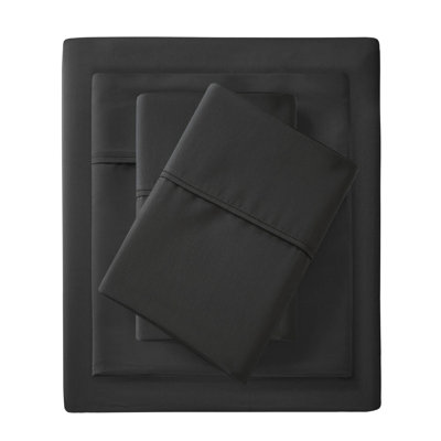 Ensemble de 4 draps 4 pièces - mélange de coton 1500 fils, froissé, pochette profonde jusqu'à 18 po, tissage, 2 taies d'oreiller, lavable, mélange de fils noirs, douceur de tissage, 18 po, machine