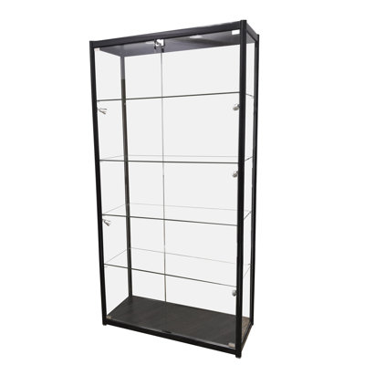40X16.5X78" Glass & Aluminum Showcase Display Case with LED Lights 5-Tier Shelf Floor Stand