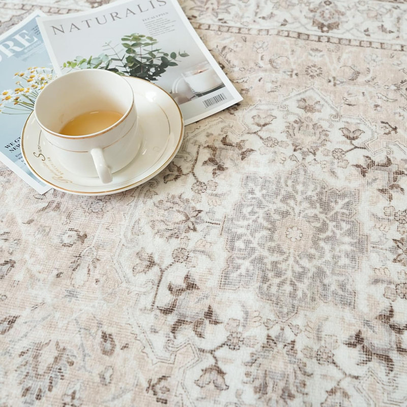 Washable Entryway Rug: Farmhouse Kitchen Hallway Rug Wide Soft Water Resistant Floor Mat for Bathroom Nursery Non Slip Indoor Carpet for Living Room Bedroom Dining Room(Beige)
