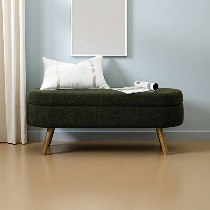 Ottoman Oval Storage Bench,Rubber Wood Legs, Green