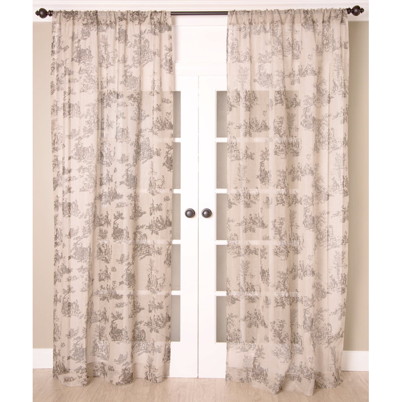 Panneau de rideau transparent en lin avec passe-tringle pour salon, Naturel, L 52 po x L 96 po