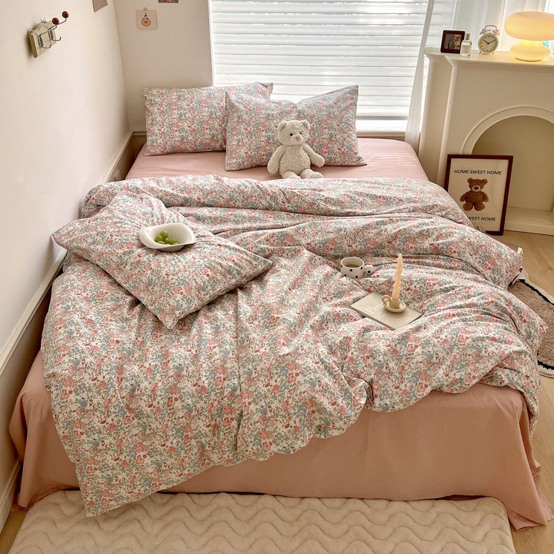Microfiber Comforter Set, Twin XL Comforter + 2 Standard Shams, Pink/Green Floral
