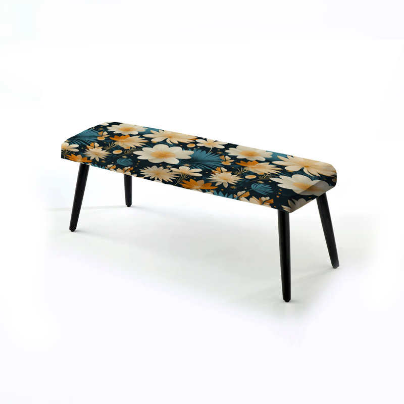 Élégance florale beige et sarcelle - banc rembourré noir Floral