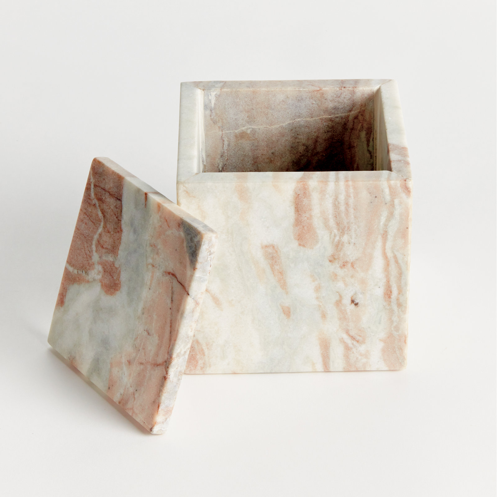 JAQUELINE SQUARE LIDDED BOX WIDE, Brown/White, 6.25" H x 6" W x 6" D