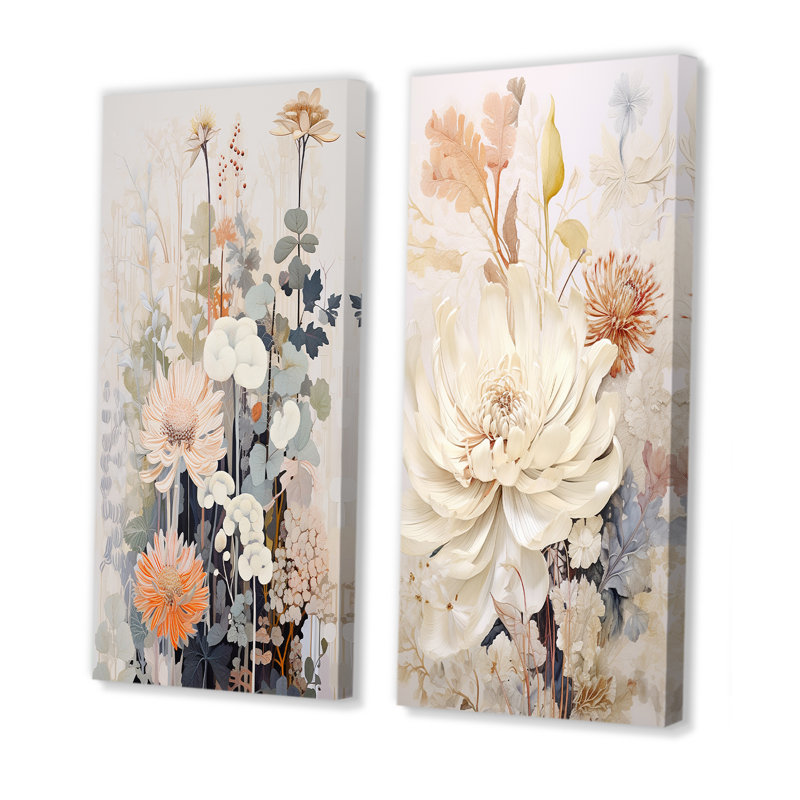 Floral kaléidoscope harmonie - fleurs, ensemble de 2 impressions sur toile, Toile tendue, H 28 po x l 25 po