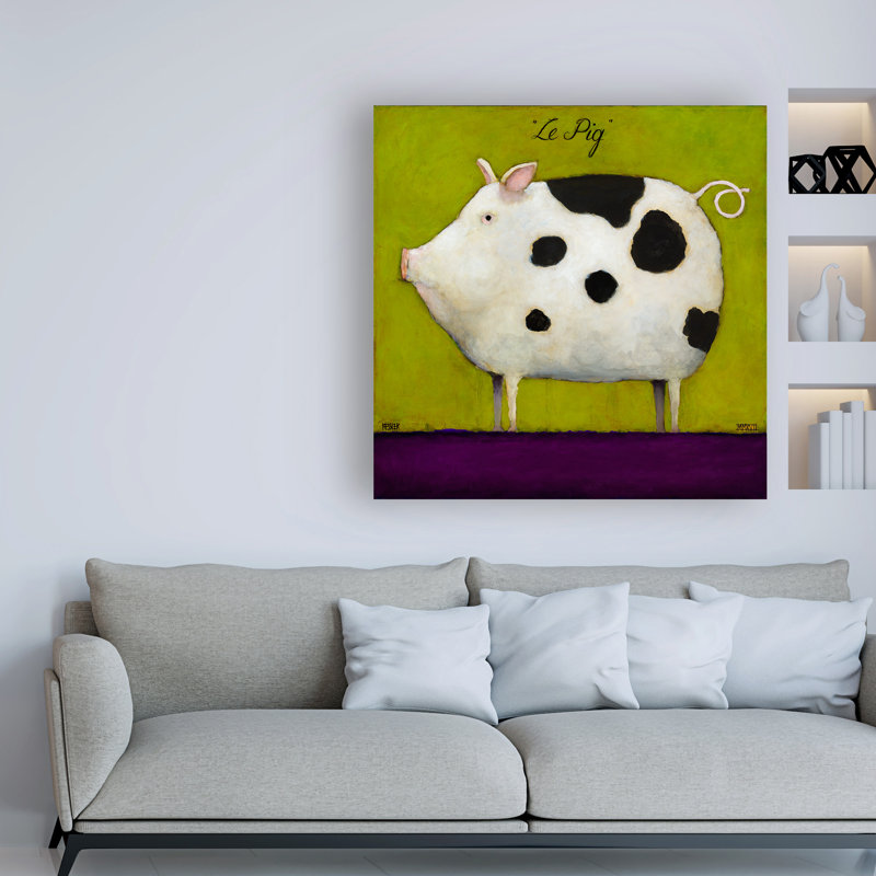 " Wrapped Canvas Wall Art - Daniel Patrick Kessler 'Le Pig II' Wall Art for Living Room, Bedroom, or Office Décor - 14x14 " Acrylic Painting