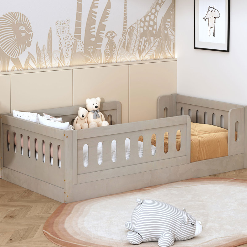 Safe And Durable Wood Platform Bed With Guardrail For Children, Ideal For Imaginative Play And Comfortable Sleep