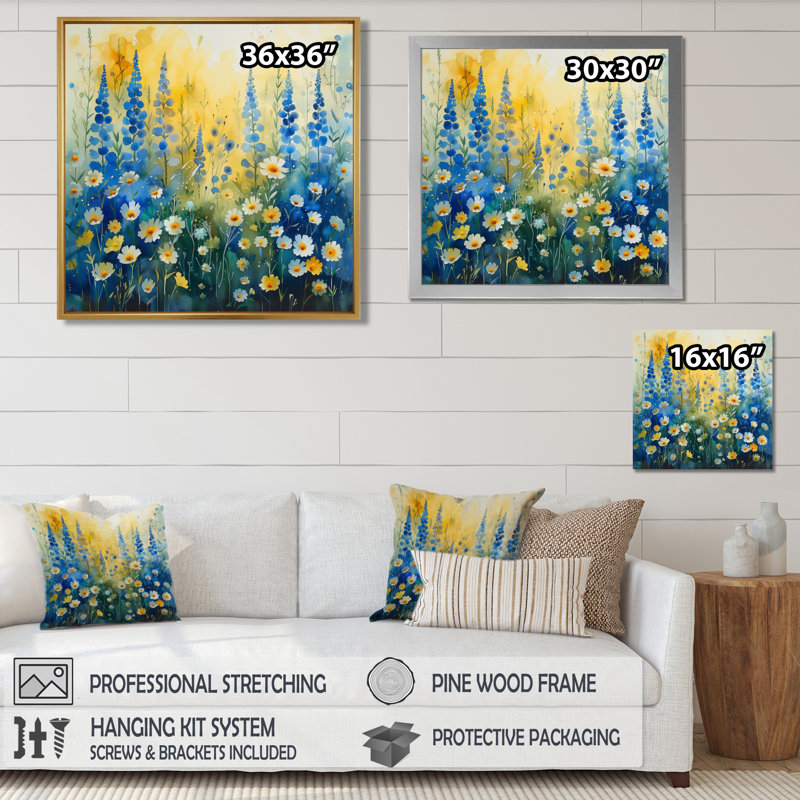Décoration murale marguerite jaune et bleu jardin de rêves S II, H 30 po x l 30 po x P 1 po