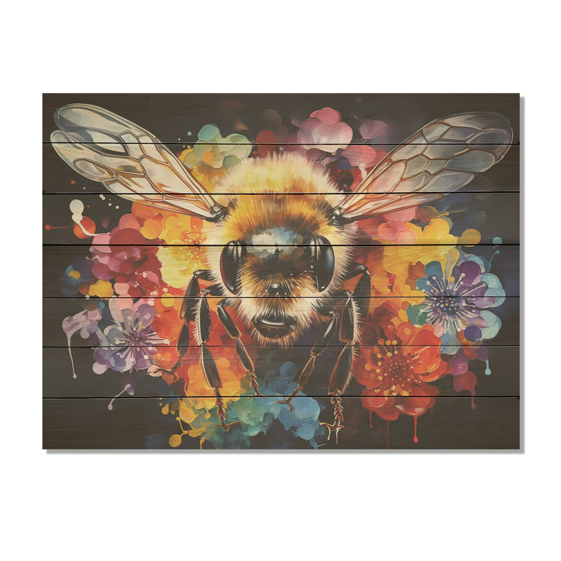Abeilles colorées - insectes et insectes sur bois, H 10 po x l 20 po x P 0,78 po