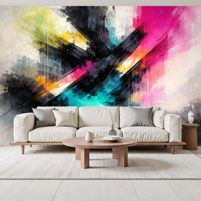 Peel and Stick Wallpaper Abstract Splatter Art Vibrant Colors Dynamic Brushstrokes Wall Murals 69"H x 96"W Removable PVC Wall Paper Self-Adhesive Wall Decor for Bedroom Living Room Home Office