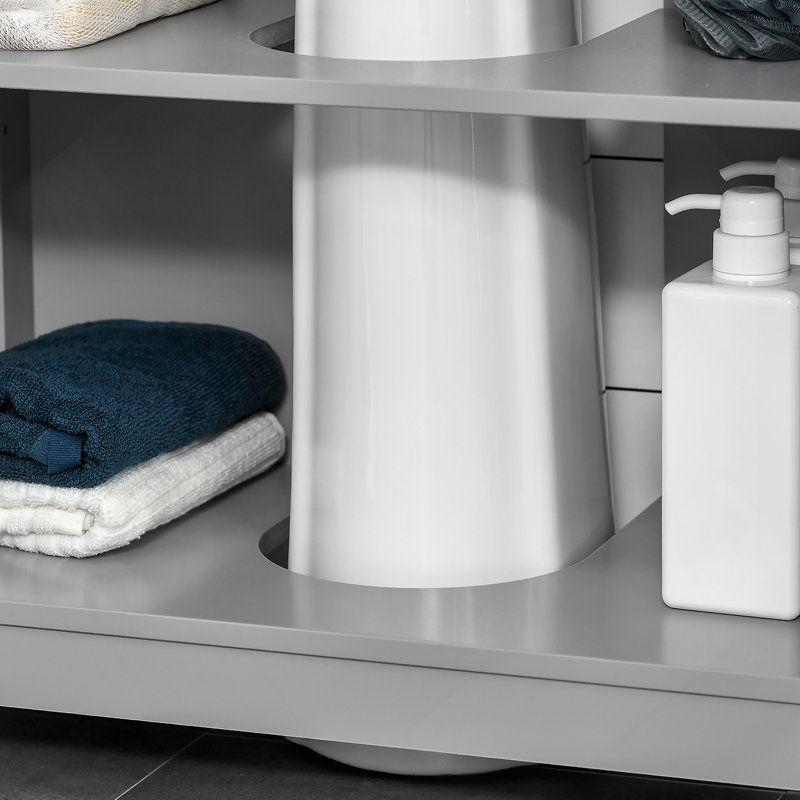 Armoire sous-lavabo avec portes, meuble-lavabo avec tablettes réglables, gris