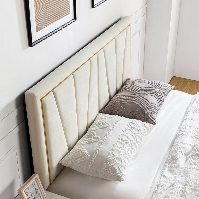 Plympton 56'' H  Velvet Upholstered Headboard with Solid Wood, Ivory, Queen