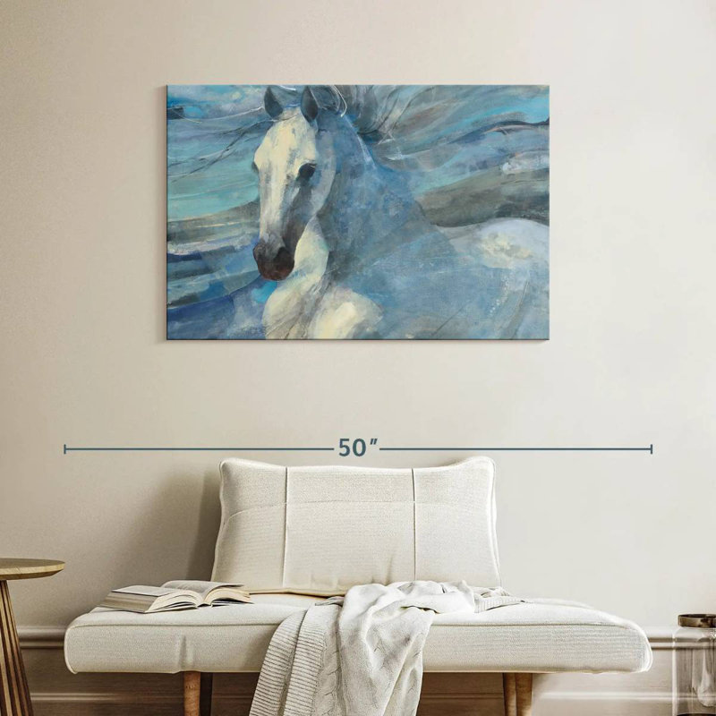 Illustration du cheval blanc Brampt, H 26 po x l 39 po