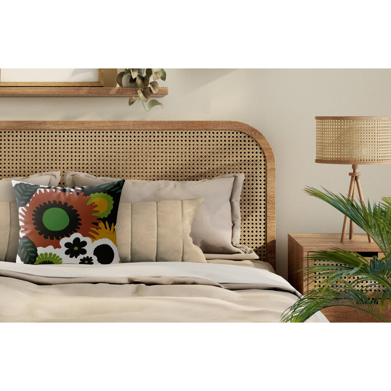 Coussin Mars, Carré 18 po, White/Black/Ochre/Brown/Green Floral