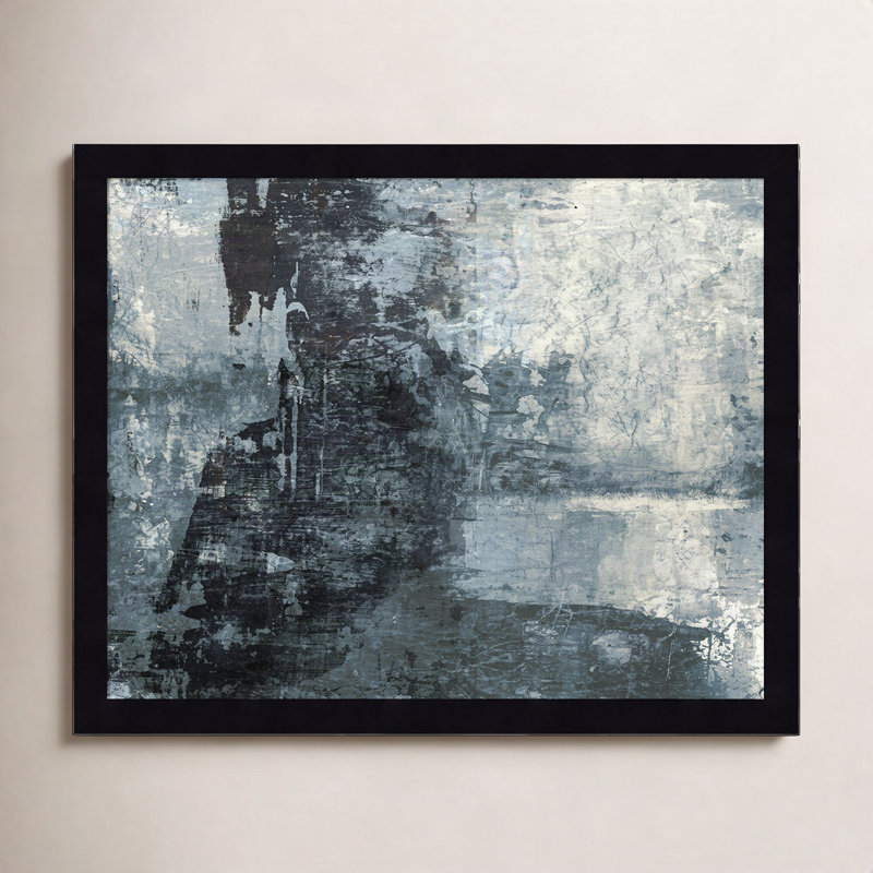 «Black and Gray and Blue III» par Fresno Wood, reproduction d'art encadrée, H 14 po x l 17 po, Noir