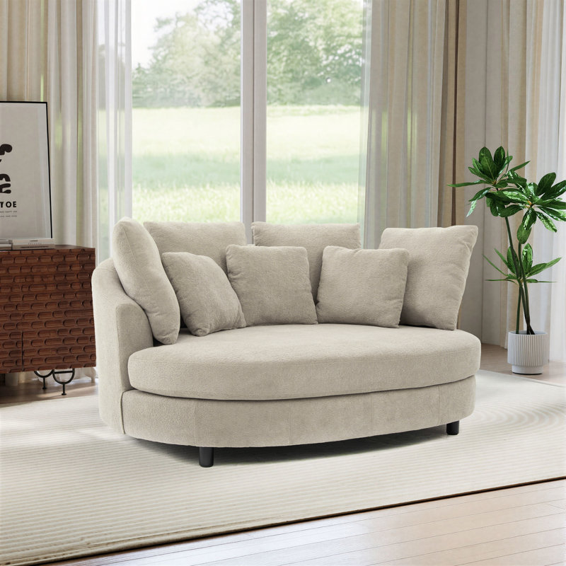 Fauteuil demi-tonneau rembourré avec housse, fauteuil surdimensionné moderne avec 7 coussins, Blé