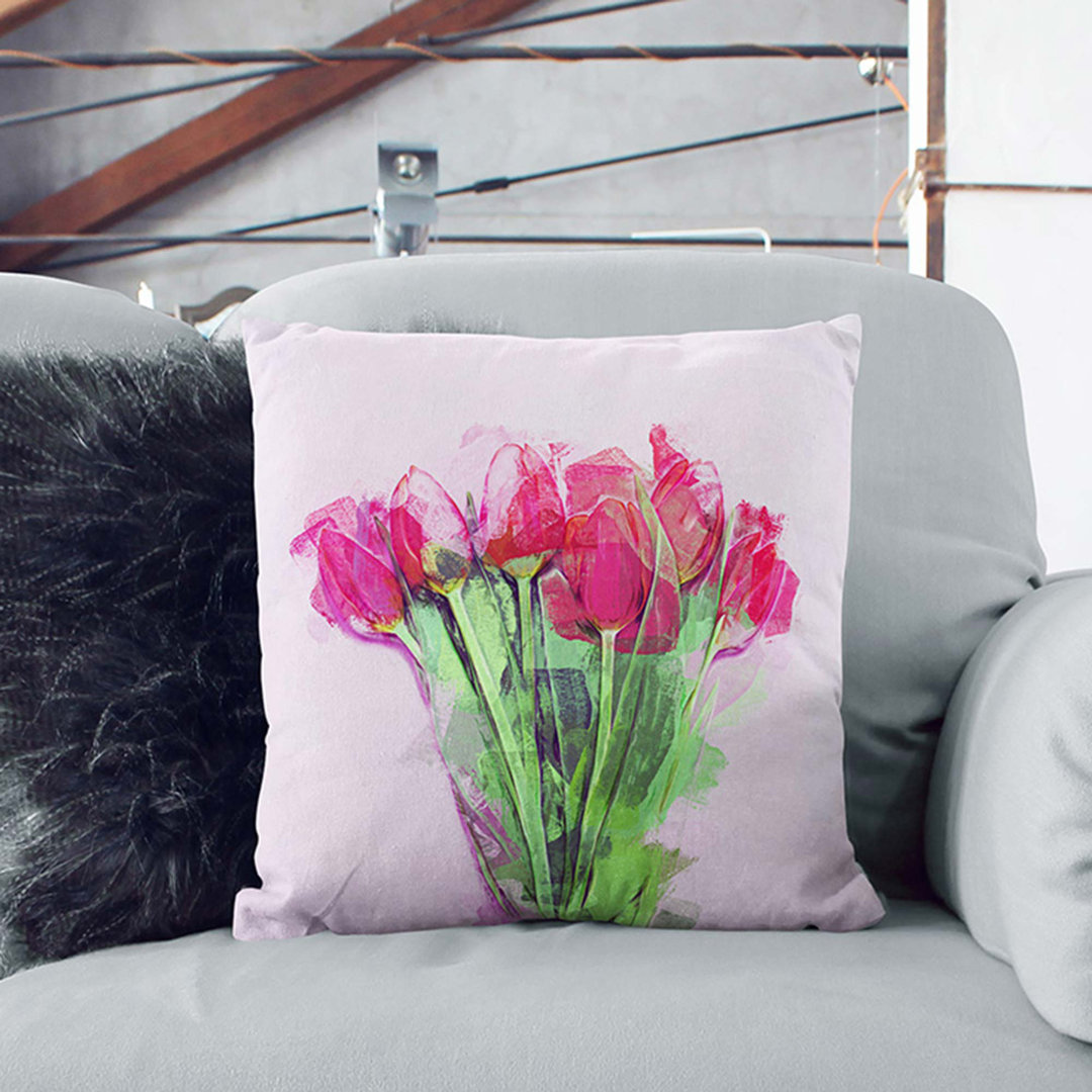 A Bunch of Pink Tulips in Abstract Cushion with Filling