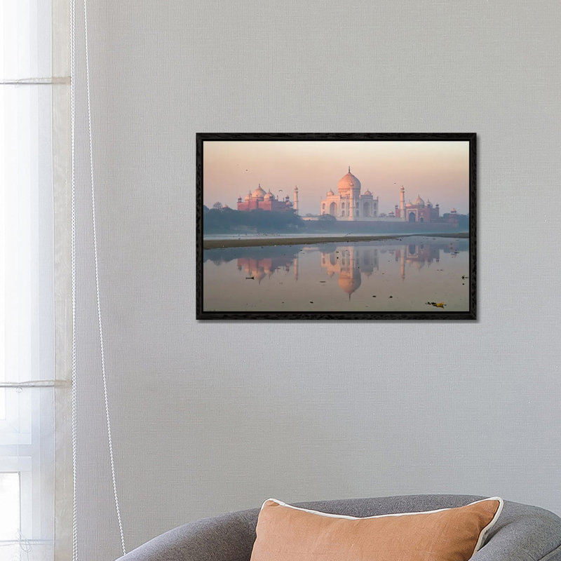 Taj Mahal At Dawn Reflected In The River, India by Matteo Colombo - Gallery-Wrapped Canvas Giclée on Canvas, Black Framed