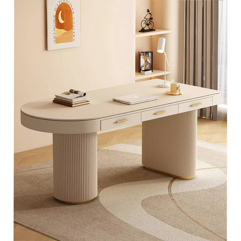 Bureau de comptoir en pierre frittée de style crème, H 29,53 po x l 55,12 po x P 27,56 po, Retour à gauche