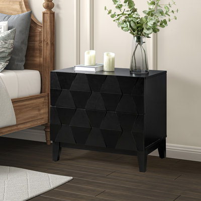 Sara Midcentury Modern 2 - Drawer Nightstand with Built-In Outlet and Solid Wood Legs