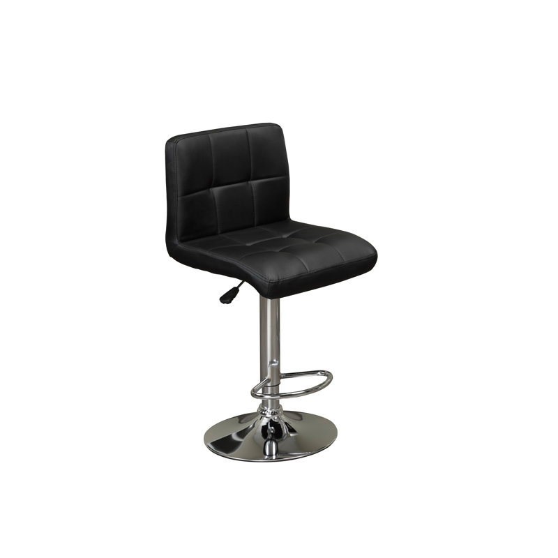 Tabouret de bar réglable en similicuir avec relevage hydraulique et base chromée, tabouret de comptoir capitonné moderne, noir