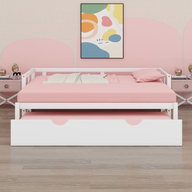 Lit de jour extensible avec couchette, lit de jour en bois avec couchette, blanc