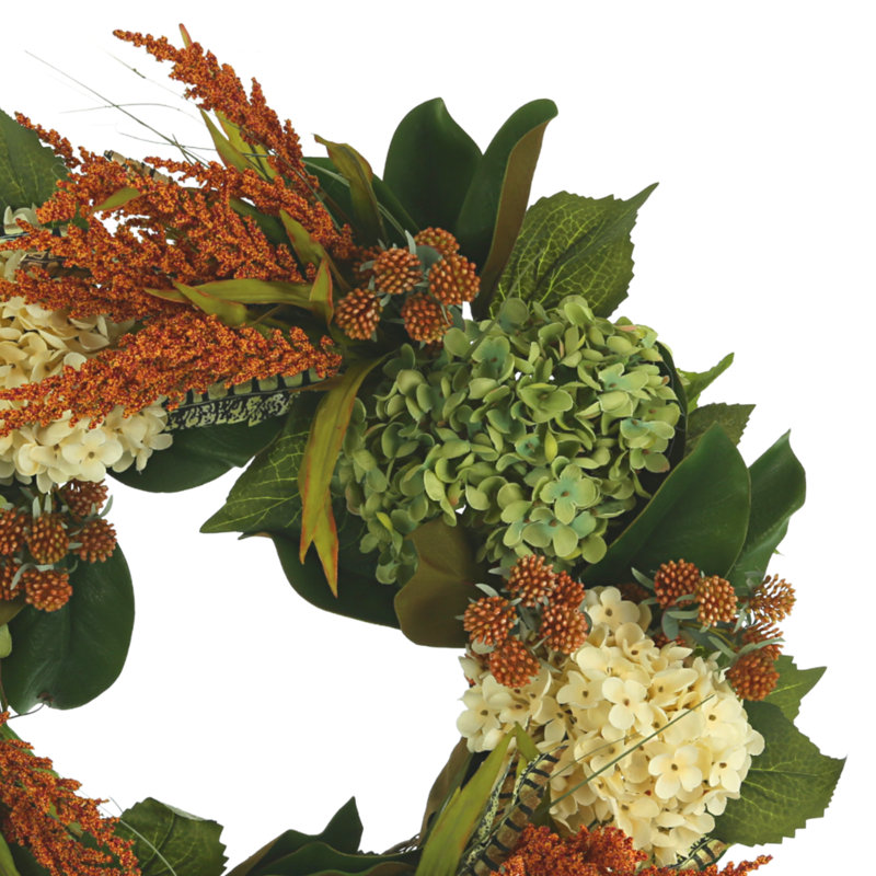 24" Fall Wreath with Hydrangeas and Heather