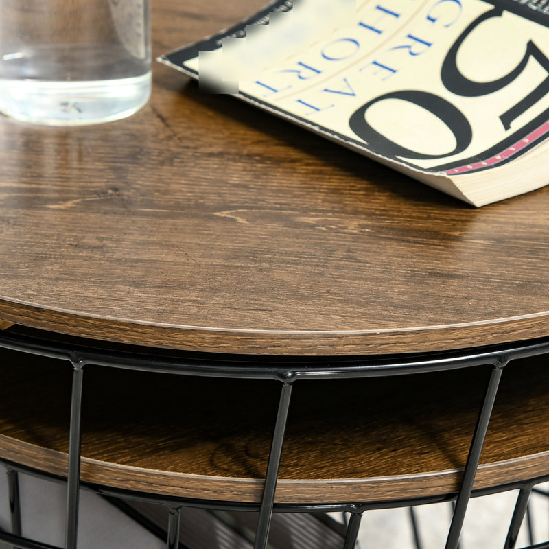 Ensemble de 2 tables basses gigognes avec grain de bois Fil métallique, peu encombrant, facile à nettoyer pour le salon / la chambre à coucher