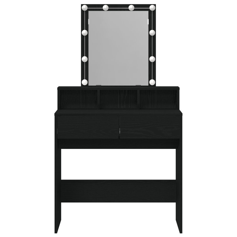 Dressing Table Standard Mirror Vanity Table, Black Oak