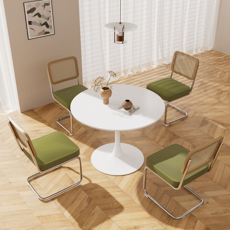 5 - Piece Pedestal Dining Table Set, Green/Silver, 28.7"H x 31.5"L x 31.5"W, White