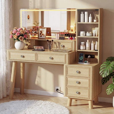 48" Lighted Makeup Vanity with Charging Station & Dust-Free Storage