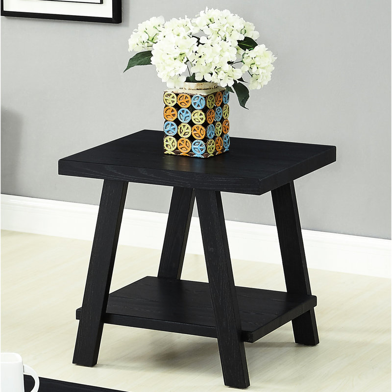 Black Finish Contemporary Wood Table - Hard Veneer Top & Convenient Shelf End With For A Stylish Decor, Black, Black