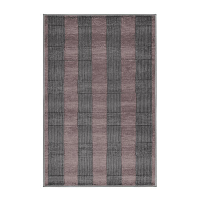 Machine Washable Checkered Gray Area Rug
