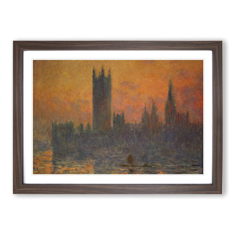 Houses of Parliament in London Vol.2 by Claude Monet - Picture Frame Painting, 36cm H x 48cm W x 2cm D, Walnut Framed