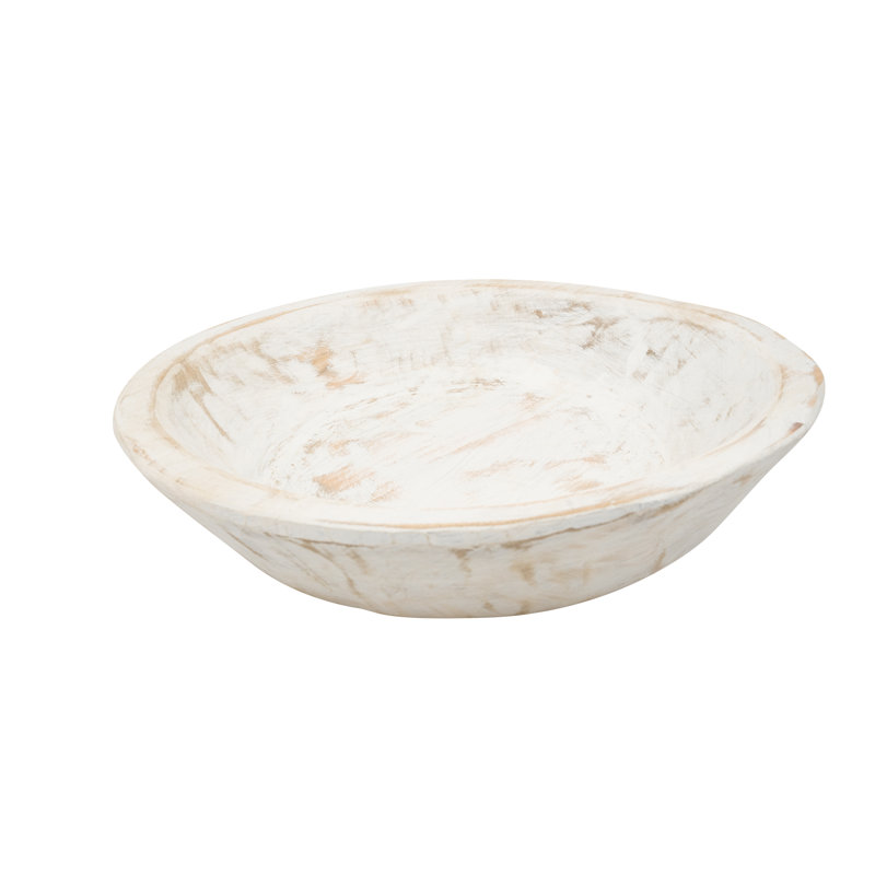 Bol décoratif rond en bois Jeremie, Blanc pur