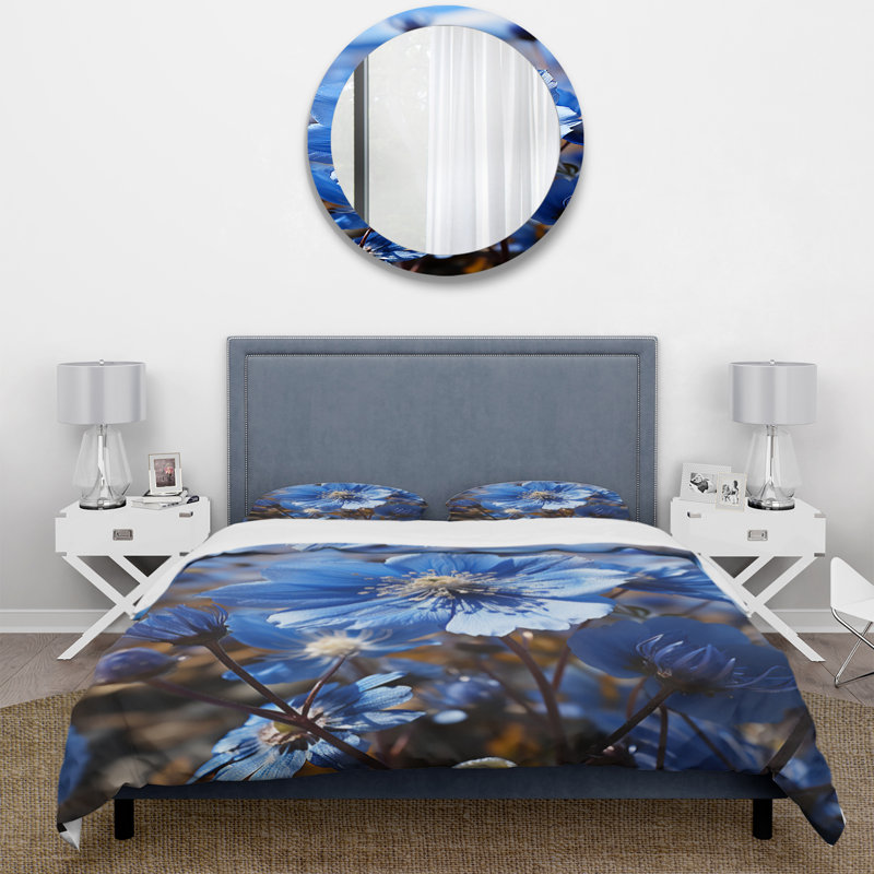 Ensemble de housse de couette en microfibre / polyester Blue Flower Cobalt Delight Bedding