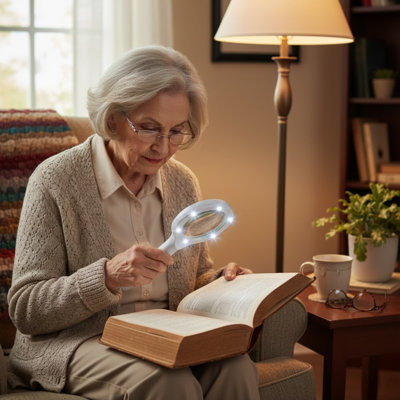 Stalwart Magnifying Glass with Light - Lightweight Handheld 4x Magnifier with 6 LED Light for Seniors Reading, Jewellery and More