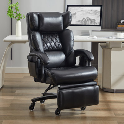 Big and Tall Ergonomic Office Chair with Adjustable Backrest and Footrest, Massage Executive Desk Chair with Lumbar Support and Headrest, 360 Swivel High Back Reclining Computer Chair 400lbs For Heavy People