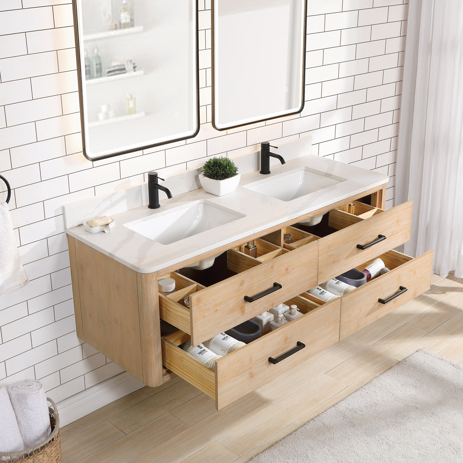 Cristo 60'' Double Bathroom Vanity, Fir Wood Brown