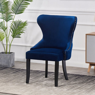 Caesar Velvet Dining Chair - Ergonomic Upholstered Curved Back with Solid Wooden Legs - Modern Side Chair for Living Room Dining Room