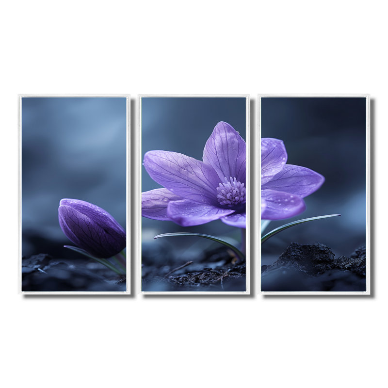 Ensemble de décorations murales noires et mauves, Toile encadrée flottée blanche, H 40 po x l 60 po