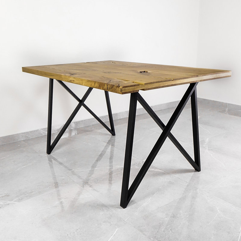 Azusa Oak Rectangular Unfinished Wood Top Dining Table with Steel Base, 75cm H x 90cm W x  200cm L, Oak Wood