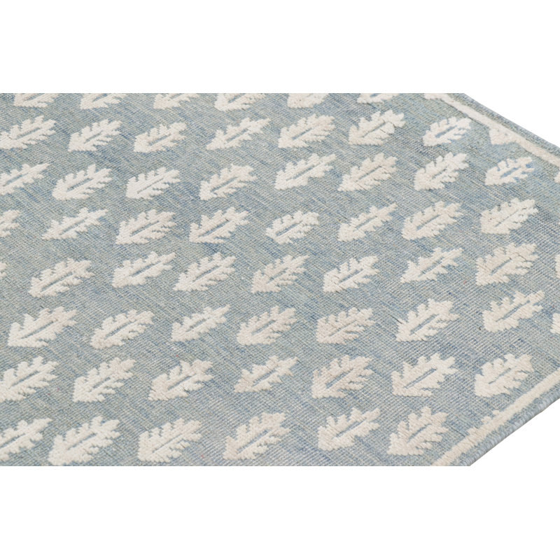 Rug & Kilim’S Modern Block Print Rug In Blue With White Floral Pattern, Rectangle 10' x 14'
