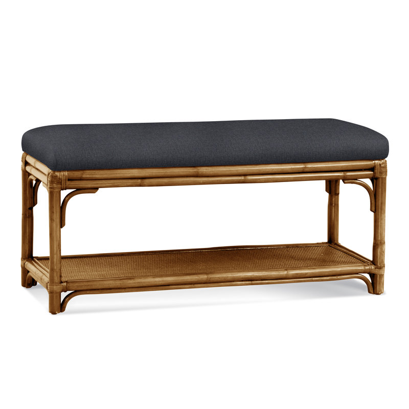 Summer Retreat Wicker Shelf Storage Bench, Honey, Oatmeal Crypton Performance; 0822-74