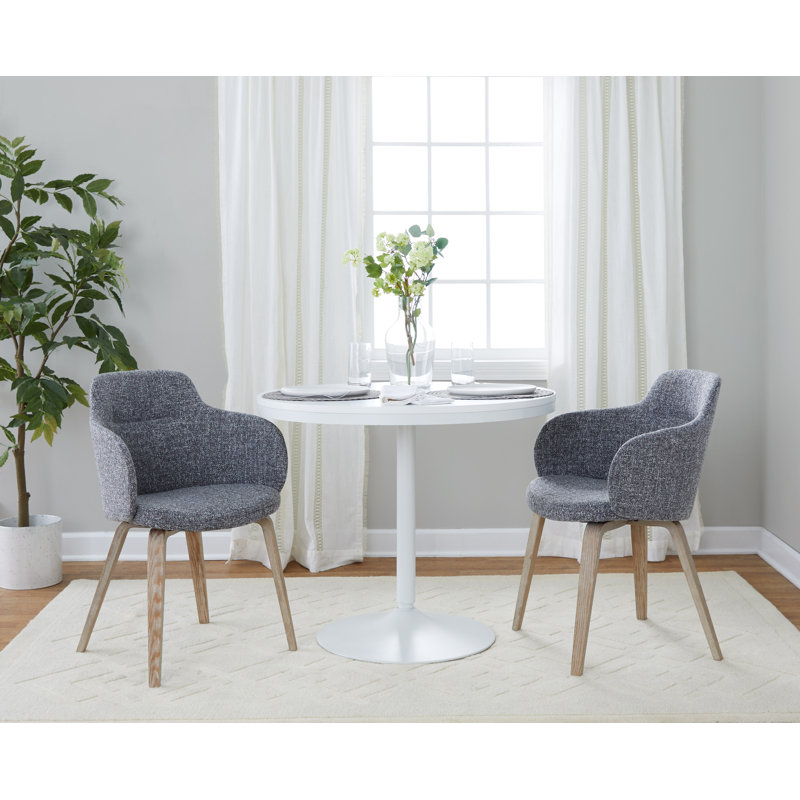 Gray Upholstered Armchair with Wood Legs, Set of 2