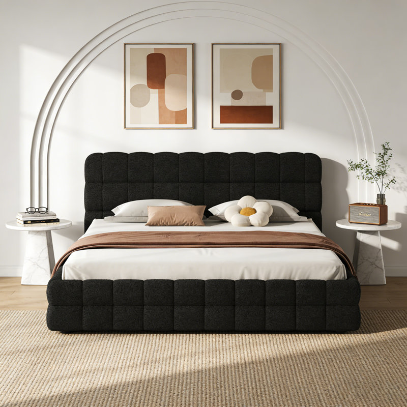 Grand lit plateforme tapissier, Noir, Grand lit