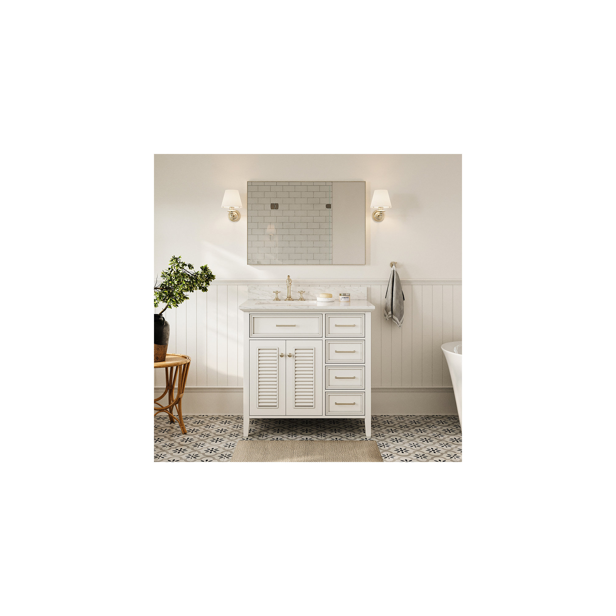 37'' Single Bathroom Vanity, White, Left