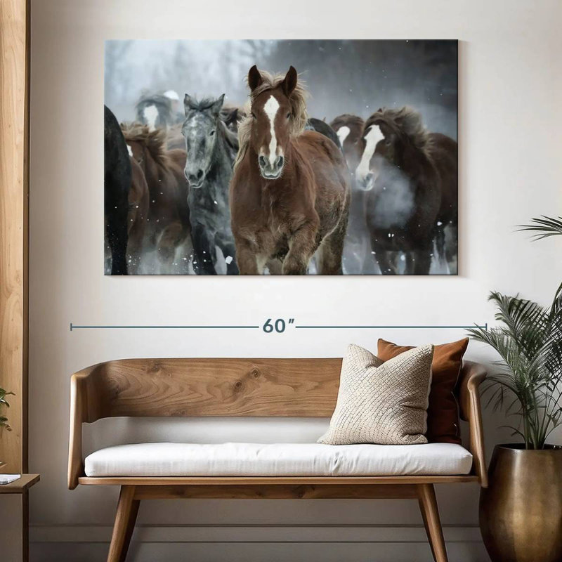 Brampt Horses In Winter, 34" H x 51" W